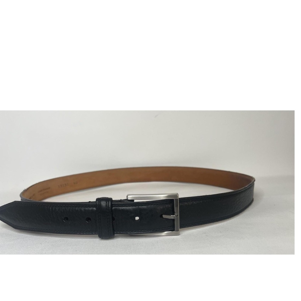 Lejon USA Black Glove Tanned Steerhide Leather Dress Belt Size 40 Silver Buckle